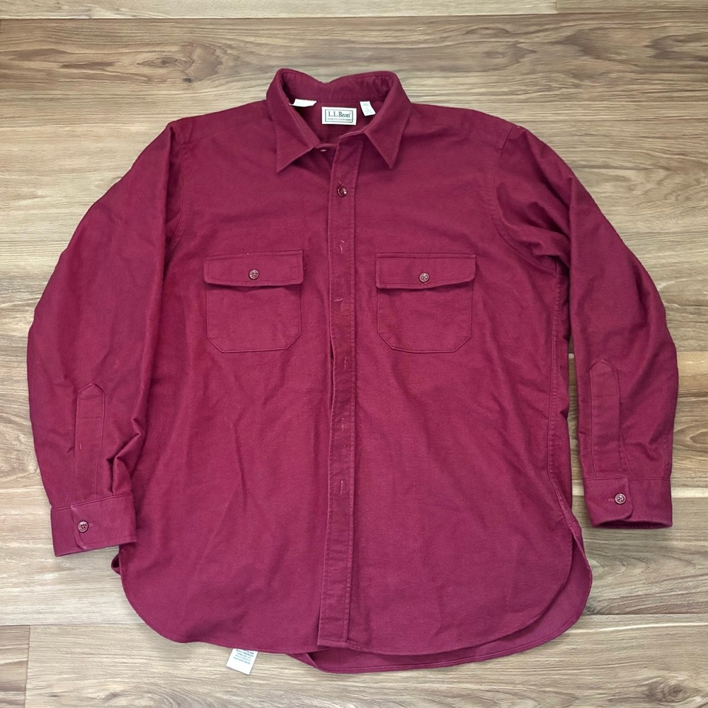 LL Bean Vintage Chamois Flannel Shirt Long Sleeve Red Size L  Reg Heavy Cotton